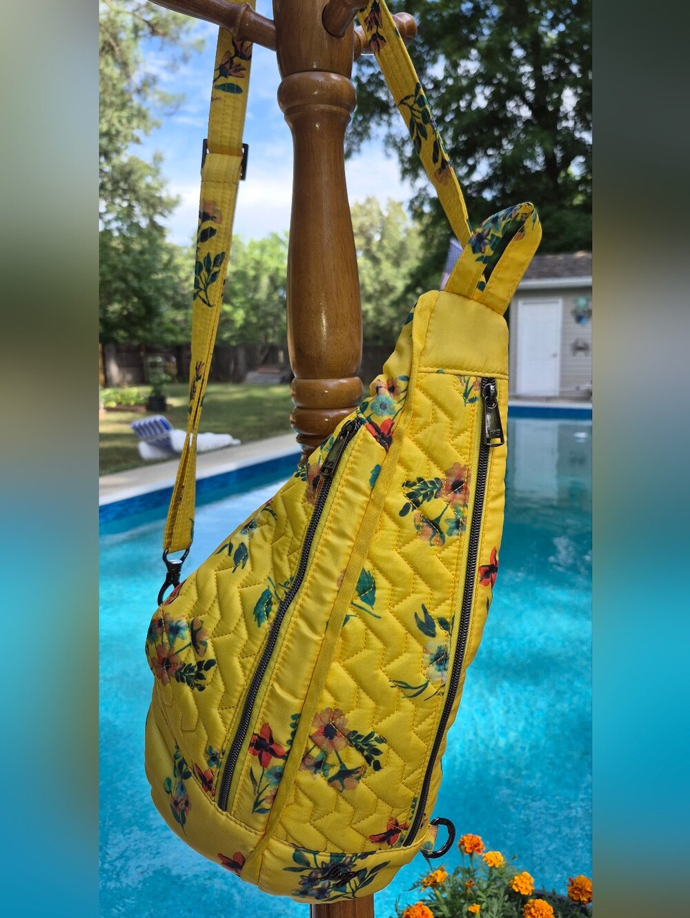 Lugz Yellow Quilted Floral Crossbody Sling Bag